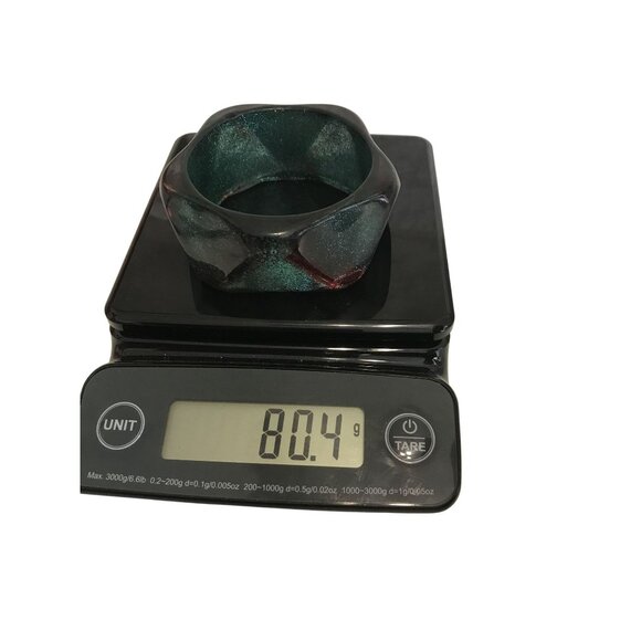 Peacock Lucite Statement Bangle Bracelet Swirled Glitter Green Red Geometric MCM - Picture 11 of 11